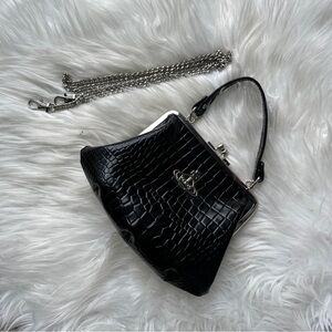 Vivienne Westwood Black Croc-Embossed Crossbody Bag